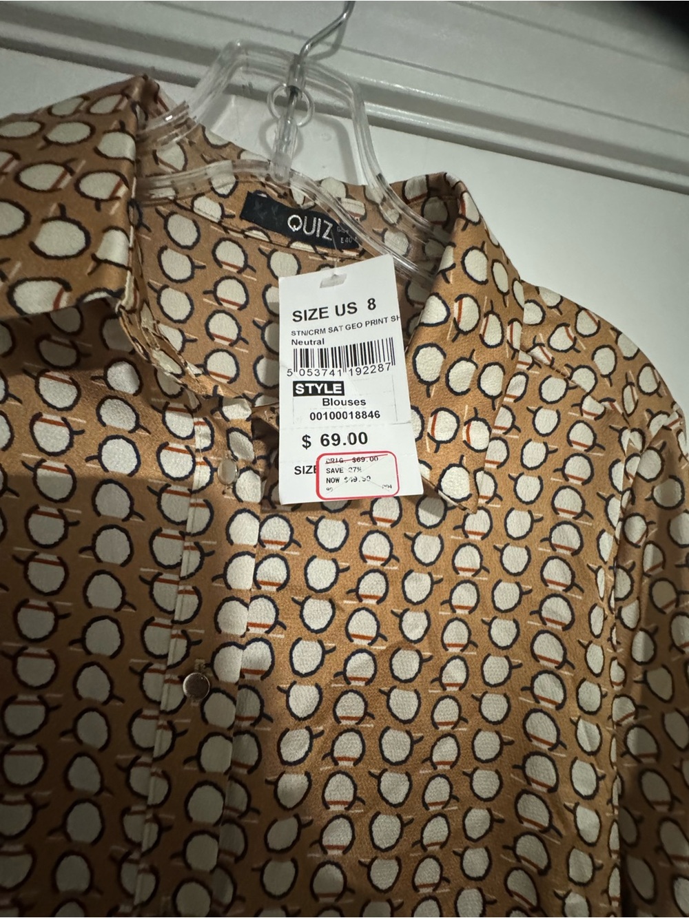 QUIZ Tan Geo-Print Long Sleeve Shirt Dress - Picture 6 of 6